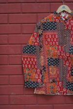 Womens Red Velvet Embroidered Jacket with Floral Design - Image 3