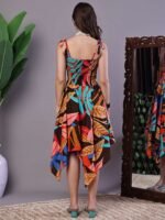 Women's MultiColor Abstract Print Cotton Handkerchief Hem Dress Midi Dresses - Image 2