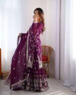 Women's Georgette Embroidery Work Straight Kurta With Sharara Suit and Dupatta Set - Image 4