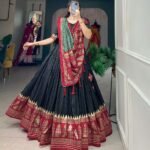 Women's Stitched Ethnic Lehenga Choli with Zari Border and Contrast Dupatta