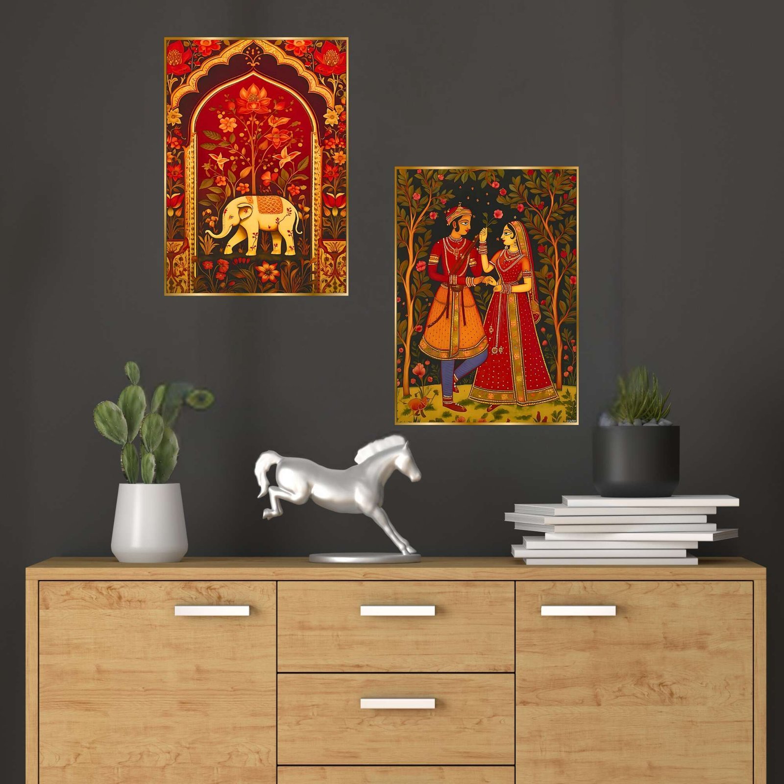 2XA09A.jpg Set of Two Wall Paintings for Wall Dacoration Golden Framed Wall Paintings for Living Room & Bedroom Wall Art for Home Decoration & Office Wall Décor (14x11 inch CH-GD2-19) - Image 1