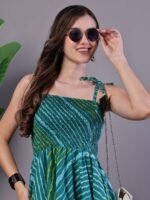 Women's Leheriya Asymmetrical Hem Smocked A-Line Dress Midi Dresses - Image 4