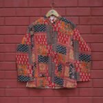 Womens Red Velvet Embroidered Jacket with Floral Design