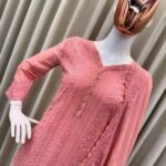 Women's Chinon Silk with Cotton Thread Embroidery Straight Kurti With Pant and Dupatta set