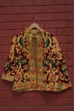 Womens Yellow Velvet Embroidered Jacket with Floral Design - Image 4