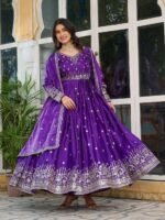Women's American Silk Sequence Embroidery Long Anarkali Kurti (Gown) With Dupatta - Image 7