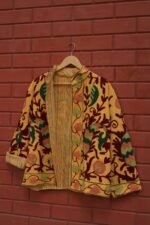 Womens Yellow Velvet Embroidered Jacket with Floral Design - Image 2