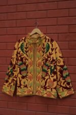 Womens Yellow Velvet Embroidered Jacket with Floral Design - Image 8