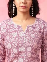 Women's Rayon Floral Printed Straight Short Kurti Set - Image 2