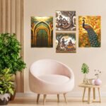 Set of Four Wall Paintings for Wall Dacoration Golden Framed Wall Paintings for Living Room & Bedroom Wall Art for Home Decoration & Office Wall Décor (13x10 inch CH-GD4-6)