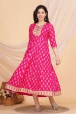 Women's Rayon Printed Anarkali Short Kurti Gown