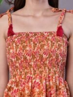 Women's MultiColor Floral Printed Cotton Handkerchief Hem Dress Midi Dresses - Image 5