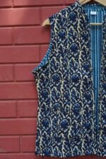 Womens Navy Blue Velvet Embroidered Jacket with Floral Design - Image 7
