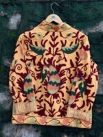 Womens Yellow Velvet Embroidered Jacket with Floral Design - Image 5