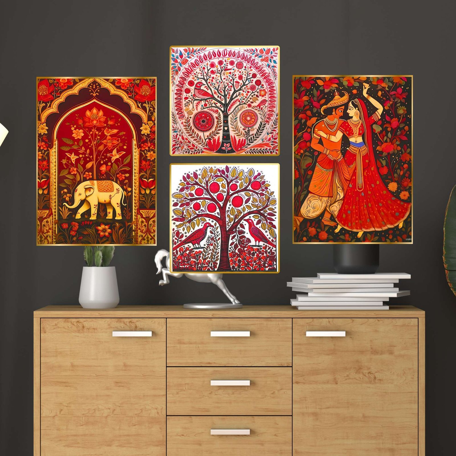 NDFm0d.jpg Set of Four Wall Paintings for Wall Dacoration Golden Framed Wall Paintings for Living Room & Bedroom Wall Art for Home Decoration & Office Wall Décor (13x10 inch CH-GD4-3) - Image 1