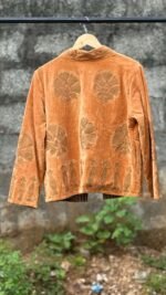 Womens Gold Velvet Embroidered Jacket with Floral Design - Image 4