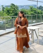 Women's Georgette Sequence Moti Work Straight Kurti With Salwar and Dupatta Set - Image 8