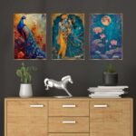 Set of Three Wall Paintings for Wall Dacoration Golden Framed Wall Paintings for Living Room & Bedroom Wall Art for Home Decoration & Office Wall Décor (24x18 inch CH-GD3-12)