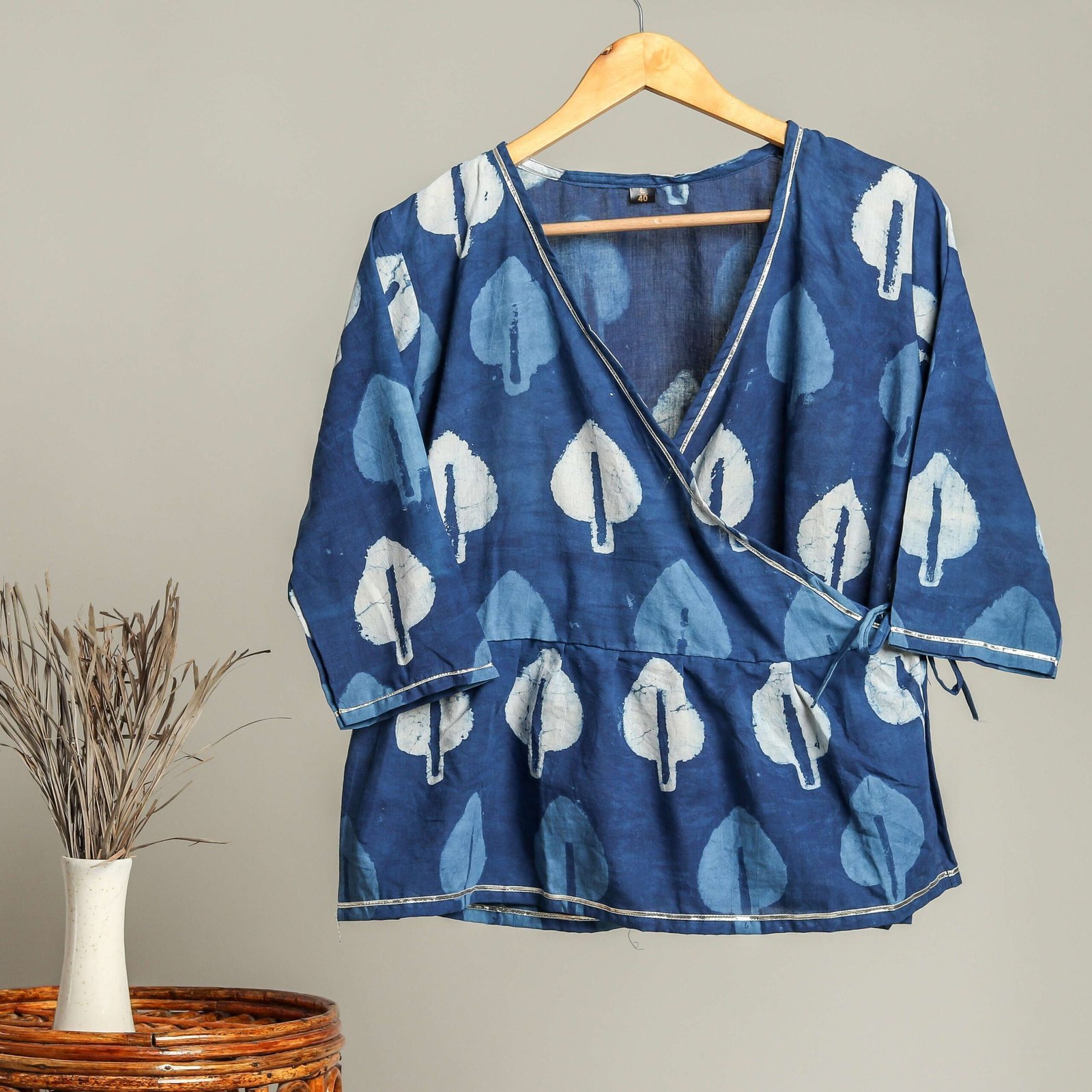 QXwkrP-scaled-1.jpg Handmade Block Print Cotton for Women ? Ethnic Floral Printed Top with Long Sleeves - Image 1