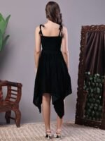 Women's Bottle Green Junglee Pattern Velvet Handkerchief Hem Dress Midi Dresses - Image 2