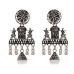 Women's Indian Traditional AZ838-OXidised Silver Earrings For Women | Doli Wedding Theme Jumka Wedding Wear - Image 3
