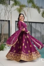 Women’s Ethnic Anarkali Style Floor-Length Gown in Magenta with Golden Zari Embroidery – Festive & Wedding Wear - Image 3