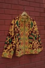 Womens Yellow Velvet Embroidered Jacket with Floral Design - Image 7