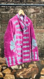 Womens Pink Velvet Embroidered Jacket with Floral Design - Image 5