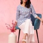 Women's Rayon Floral Printed Straight Short Kurti Set