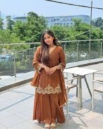 Women's Georgette Sequence Moti Work Straight Kurti With Salwar and Dupatta Set - Image 7