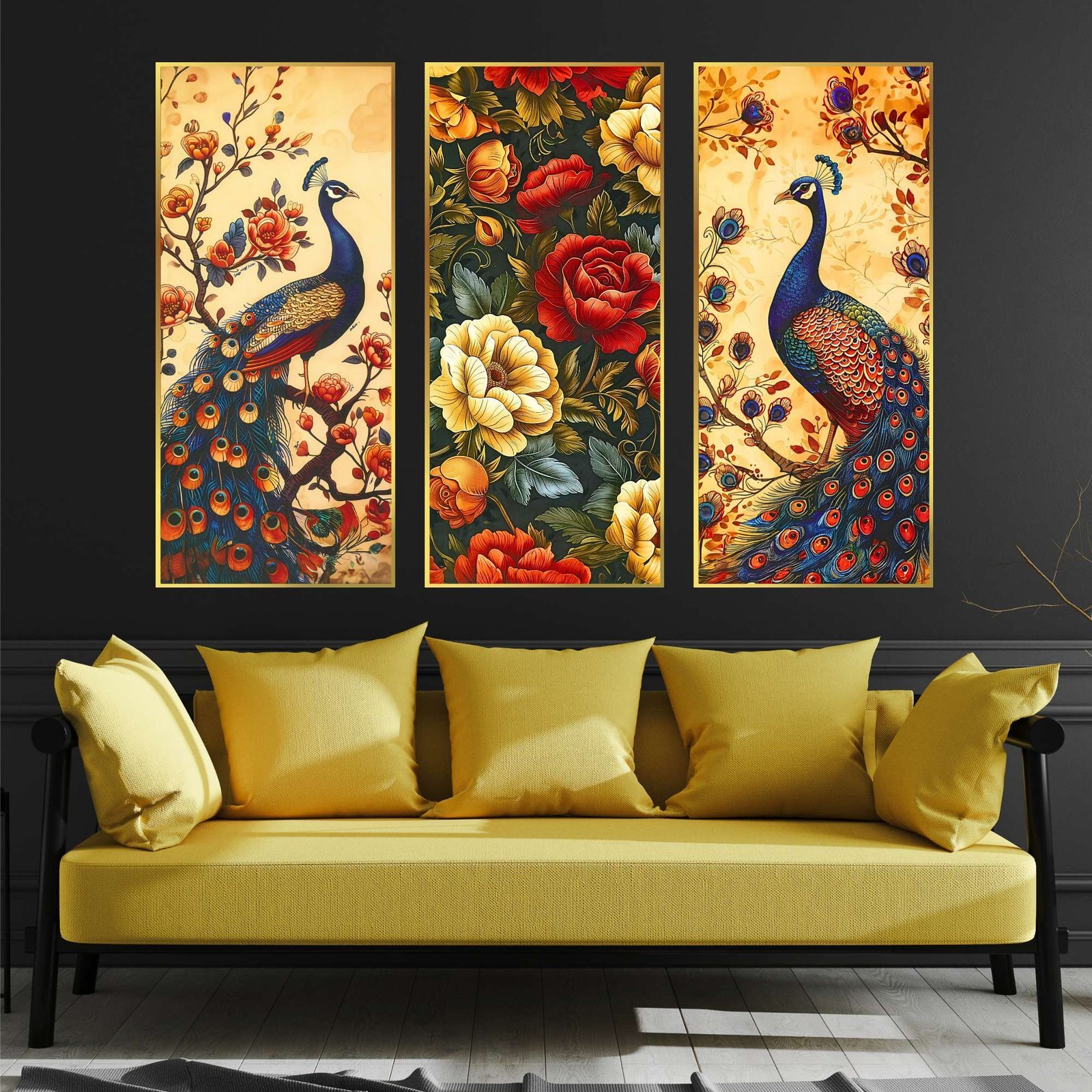 lyBdbO.jpg Set of Three large Wall Paintings for Wall Dacoration Golden Framed Wall Paintings for Living Room & Bedroom Wall Art for Home Decoration & Office Wall Décor (14x11 inch CH-LGD3-5) - Image 1