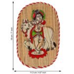 Oval Shaped Design Bamboo Hand Crafted Wall Hangings Of Bal Gopal With Holy Cow For Home Decor | Bamboo Art For Wall Decor - Image 2