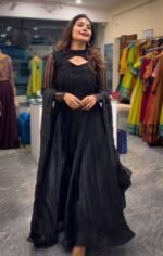 Women's Silk Heavy Embroidery Sequence Work Long Anarkali Kurti With Pant and Dupatta Set