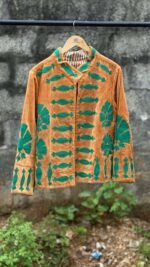 Womens Rust Velvet Embroidered Jacket with Floral Design - Image 2