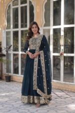 Women's Luxurious Plum Velvet Anarkali Gown with Heavy Gold Zari & Sequin Embroidery – Perfect for Weddings & Grand Festivities - Image 14