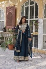 Women's Luxurious Plum Velvet Anarkali Gown with Heavy Gold Zari & Sequin Embroidery – Perfect for Weddings & Grand Festivities - Image 11