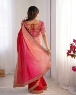 Women's Elegant Ombre Green Georgette Saree with Intricate Golden Zari & Stone Embellishments – Complete with Heavily Worked Blouse for Festive & Wedding Wear - Image 21