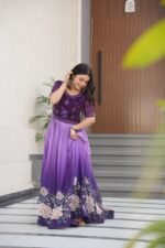 Women's Elegant Teal & Aqua Ombre Gown with Floral Printed Flair & Embellished Bodice – Perfect for Summer Festivities & Parties - Image 13