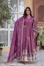 Women's Festive Rust Red Anarkali Gown with Intricate Silver Zari & Sequin Embroidery – Complete with Embroidered Dupatta - Image 6