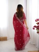 Women's Elegant Regal Purple Georgette Saree with Intricate Silver Thread & Sequin Embroidery – Complete with Embellished Blouse Piece for Festive & Party Wear - Image 23