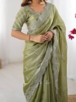 Women's Elegant Regal Purple Georgette Saree with Intricate Silver Thread & Sequin Embroidery – Complete with Embellished Blouse Piece for Festive & Party Wear - Image 15
