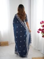 Women's Elegant Regal Purple Georgette Saree with Intricate Silver Thread & Sequin Embroidery – Complete with Embellished Blouse Piece for Festive & Party Wear - Image 10