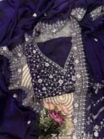Royal Blue Embroidered Blouse Piece with Intricate Mirror, Sequin & Floral Threadwork – Ready-to-Stitch Fabric for Sarees & Festive Ethnic Wear - Image 6
