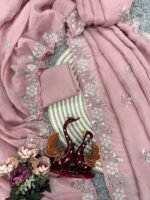 Women's Soft Pink Organza Saree with Delicate Pearl & Sequin Floral Embroidery – Lightweight Sheer Drape for Festive, Wedding & Party Wear - Image 7