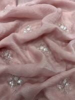 Women's Soft Pink Organza Saree with Delicate Pearl & Sequin Floral Embroidery – Lightweight Sheer Drape for Festive, Wedding & Party Wear - Image 3