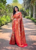 Women's Luxurious Pista Green & Pink Art Silk Saree with Intricate Leaf Weave & Broad Zari Border – Ideal for Festive & Wedding Occasions - Image 17