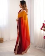 Women's Elegant Ombre Green Georgette Saree with Intricate Golden Zari & Stone Embellishments – Complete with Heavily Worked Blouse for Festive & Wedding Wear - Image 10