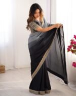 Women's Elegant Ombre Green Georgette Saree with Intricate Golden Zari & Stone Embellishments – Complete with Heavily Worked Blouse for Festive & Wedding Wear - Image 2
