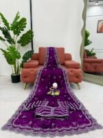 Women's Elegant Regal Purple Georgette Saree with Intricate Silver Thread & Sequin Embroidery – Complete with Embellished Blouse Piece for Festive & Party Wear - Image 7