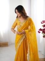 Women's Elegant Regal Purple Georgette Saree with Intricate Silver Thread & Sequin Embroidery – Complete with Embellished Blouse Piece for Festive & Party Wear - Image 4